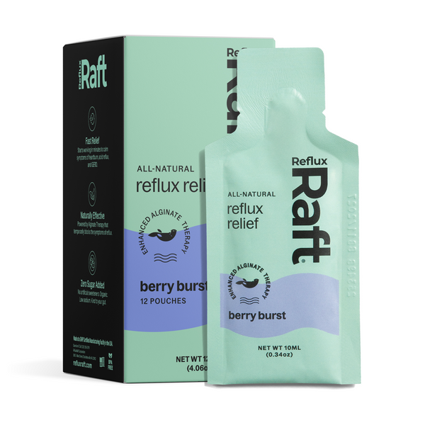 RefluxRaft To-Go Berry Burst 12-count box with individual travel-size pouch