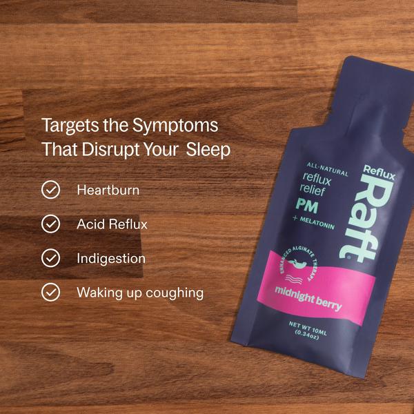 RefluxRaft To-Go Midnight Berry targets heartburn, acid reflux, indigestion, and waking up coughing